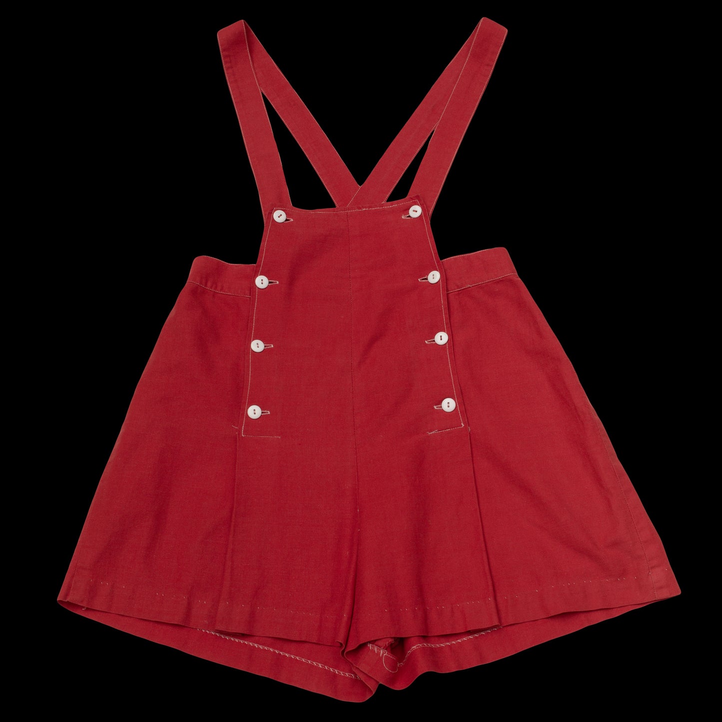 Vintage 1940s Red Cotton Overall Shorts Romper
