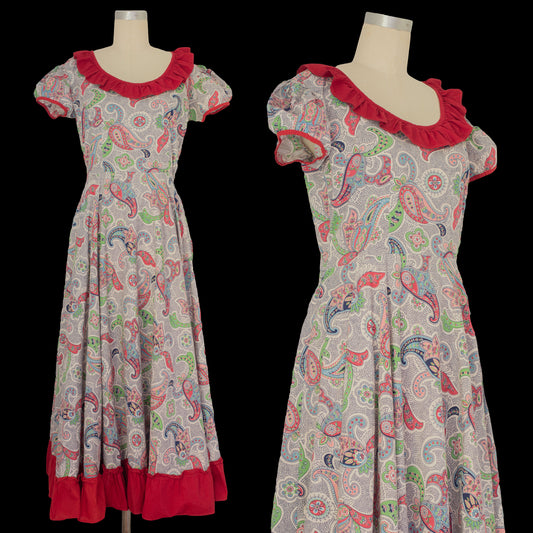 Vintage 1940s Cotton Paisley Dress