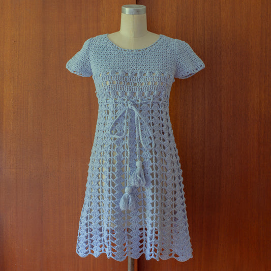 Reworked Vintage 1960s Periwinkle Crochet Mini Dress