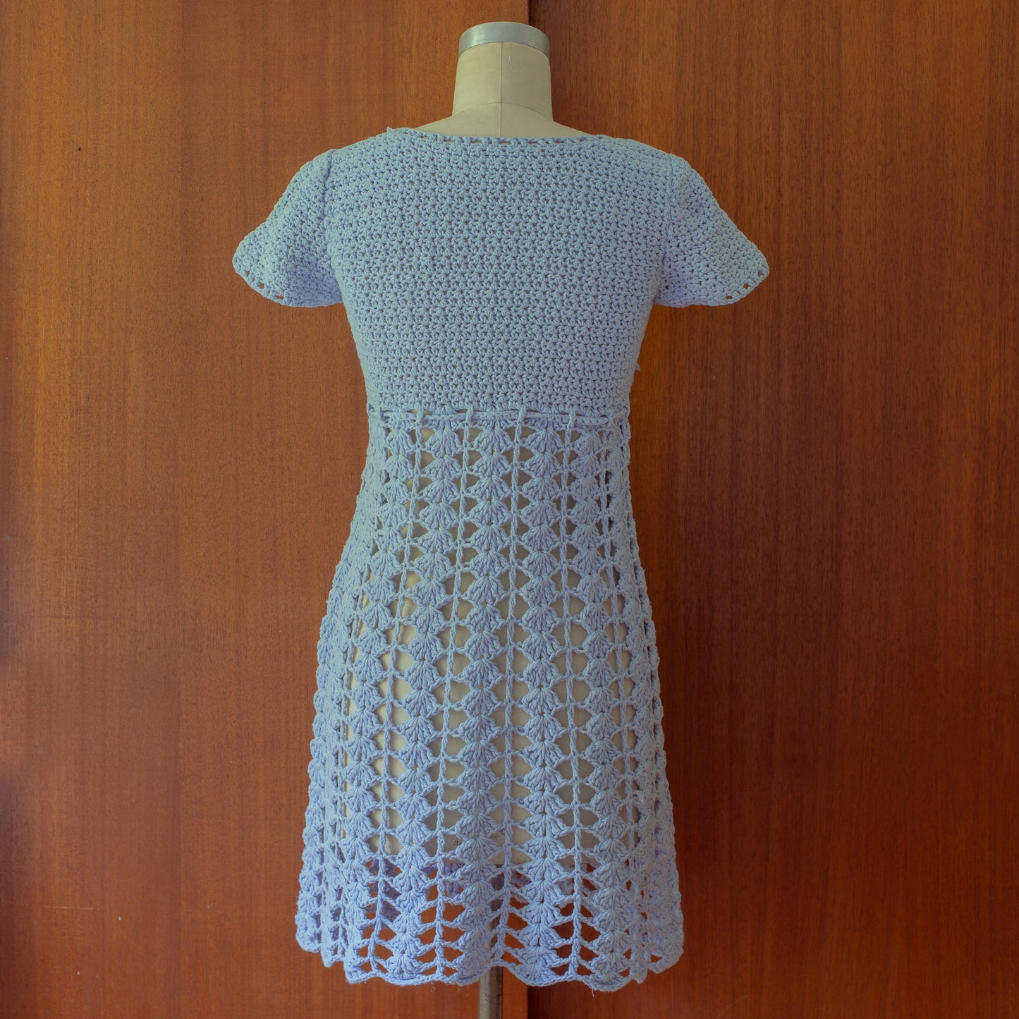 Reworked Vintage 1960s Periwinkle Crochet Mini Dress