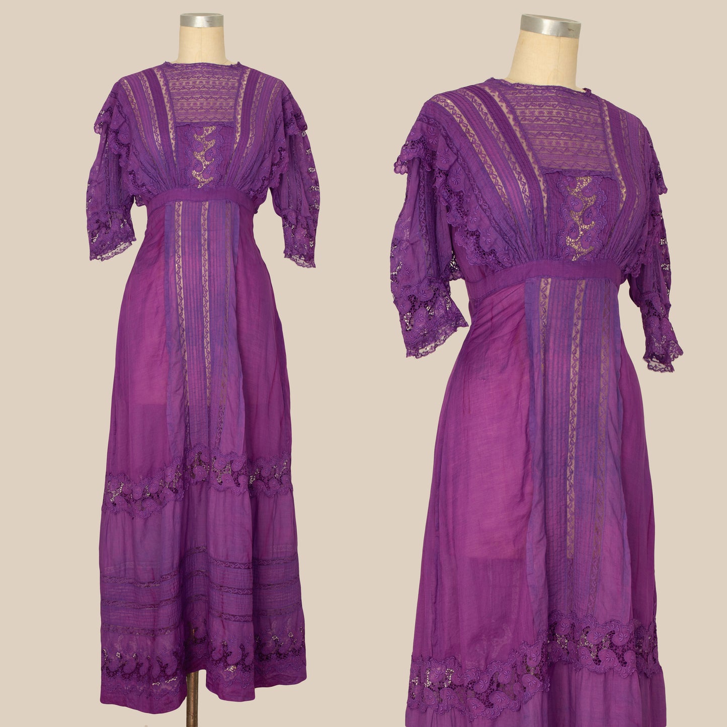 Reworked Antique 1910's Purple Cotton + Lace Lawn Dress