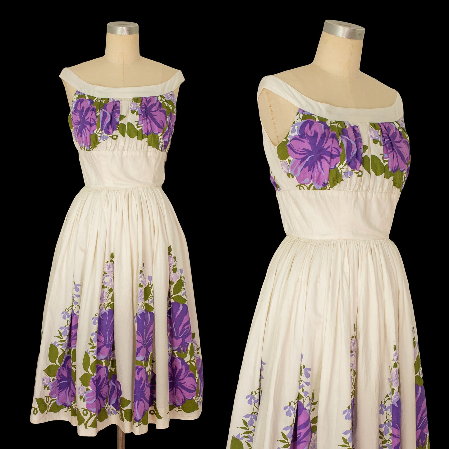 Vintage 1950s Purple Rose Print Silk Dress