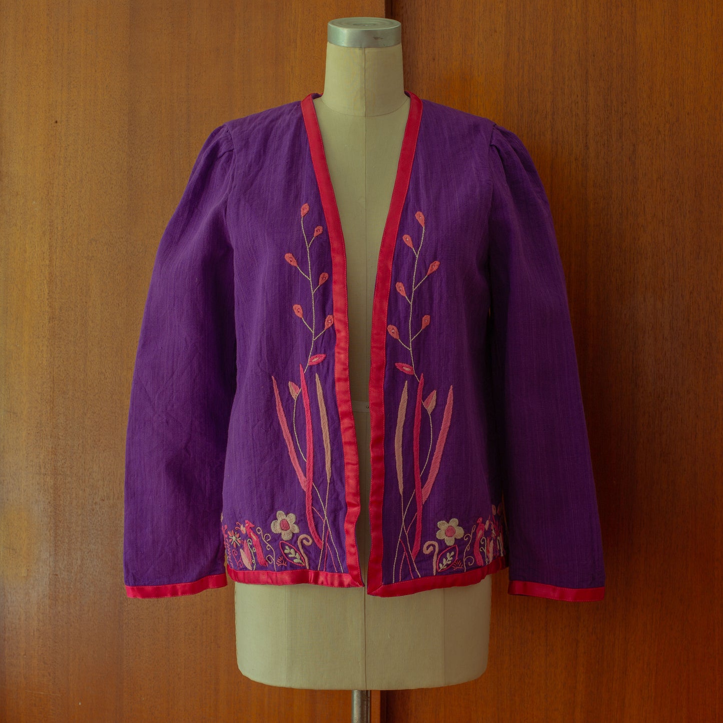 Vintage 1970s Josefa Purple + Pink Embroidered Cotton Jacket