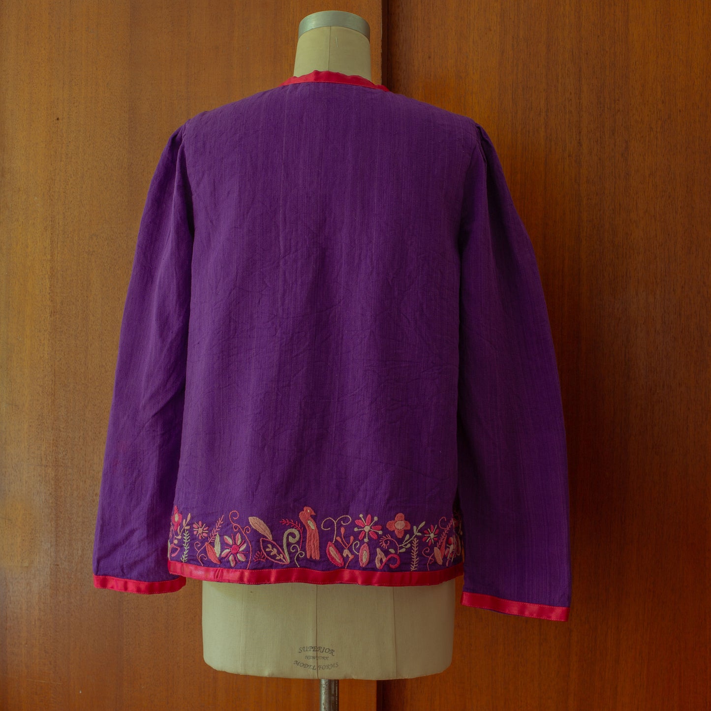 Vintage 1970s Josefa Purple + Pink Embroidered Cotton Jacket