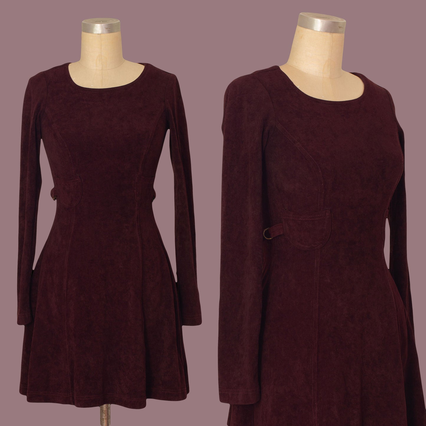 Vintage 1990s Betsey Johnson Burgundy Velour Mini Dress
