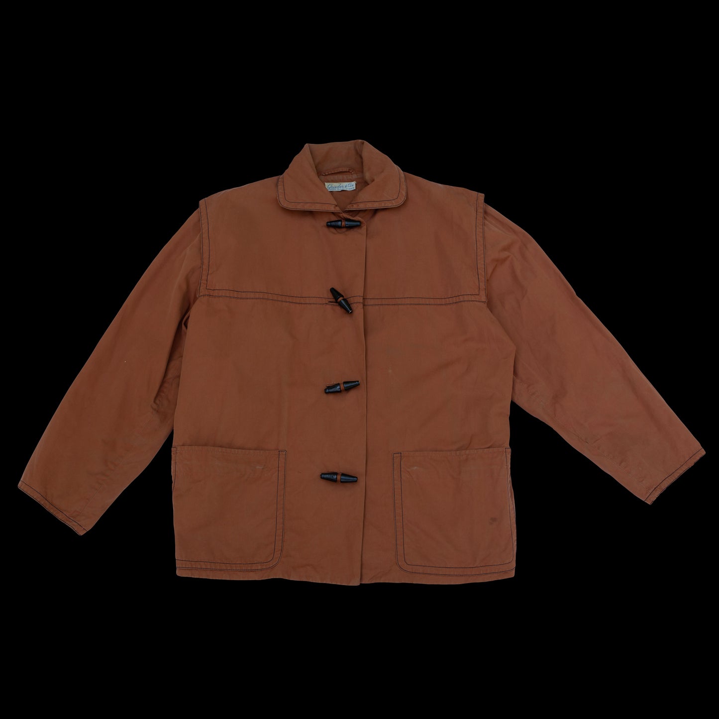 Vintage 1930s 1940s Rust Brown Cotton Gaberdine Toggle Button Jacket
