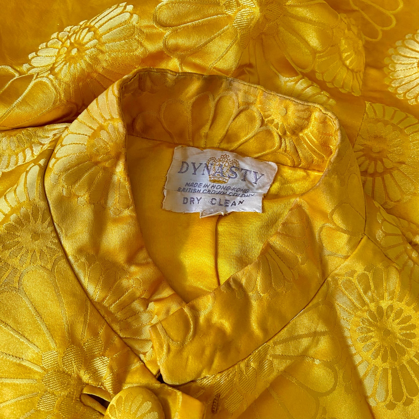 Vintage 1960s Yellow Floral Silk Brocade Jacket + Pant Set