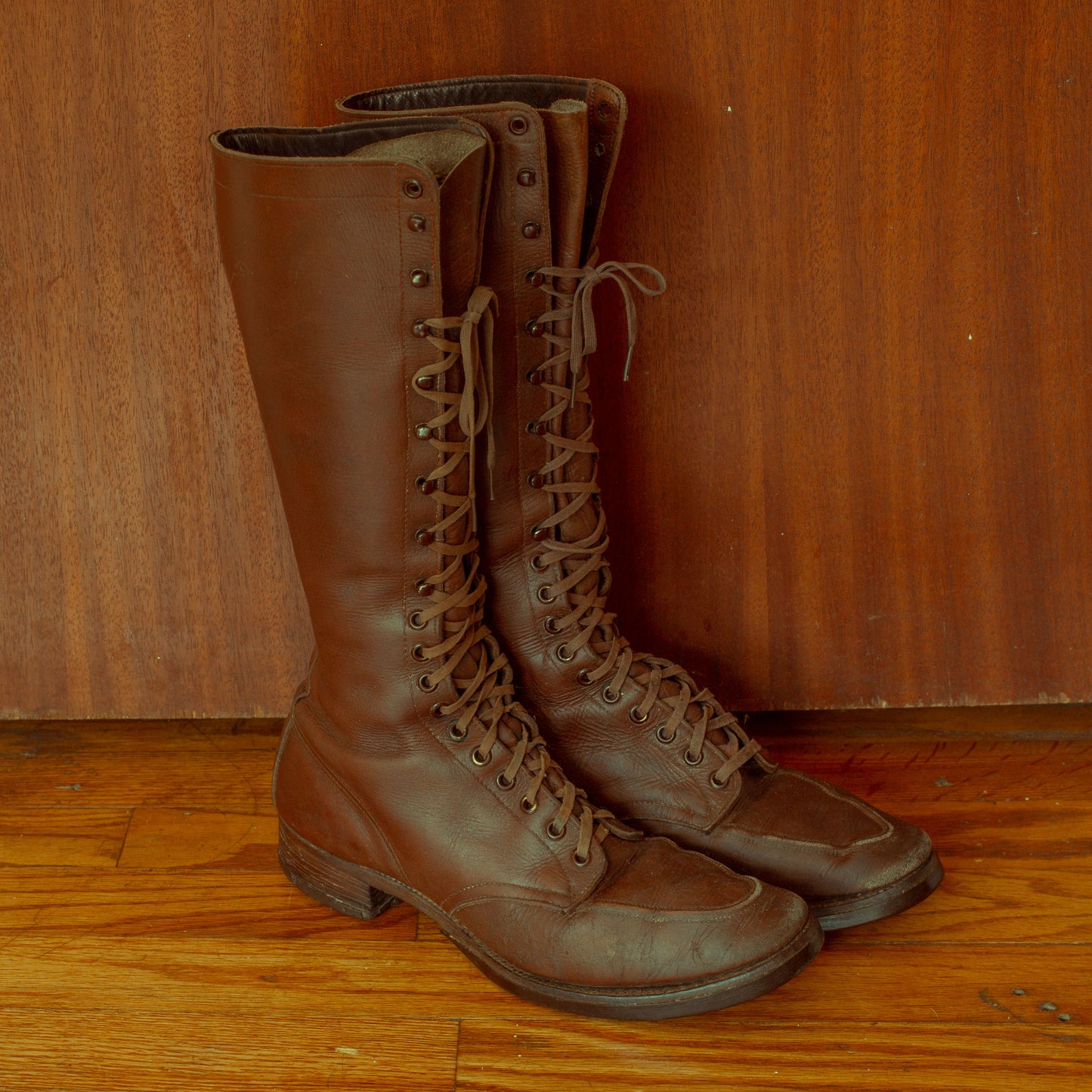 Vintage 1930s Lace Up Knee High Leather Boots