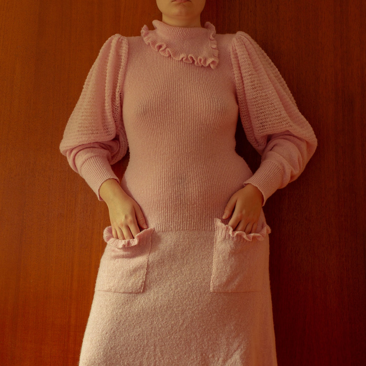 Vintage 1980s Leg of Mutton Sleeve Pink Wool Sweater Dress by Gunilla Pontén
