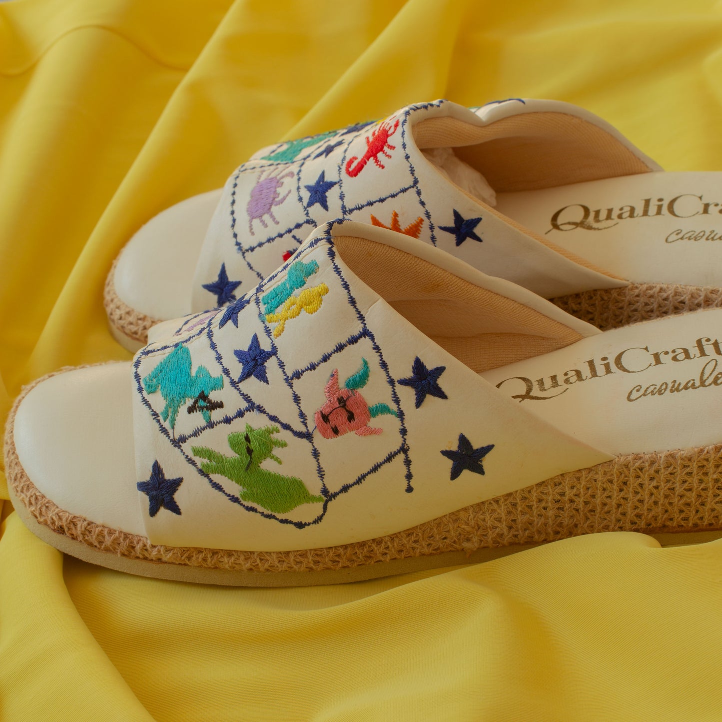 Vintage 1960s Embroidered Astrology Zodiac Slippers