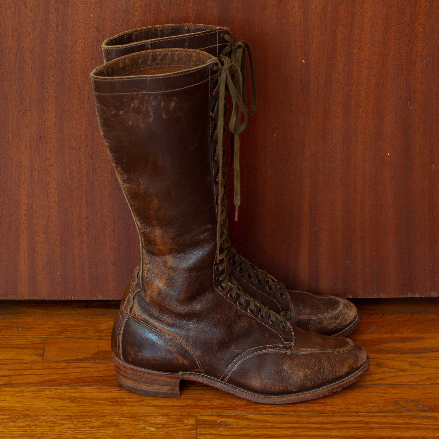 Vintage 1930s Lace-up Knee High Leather Boots