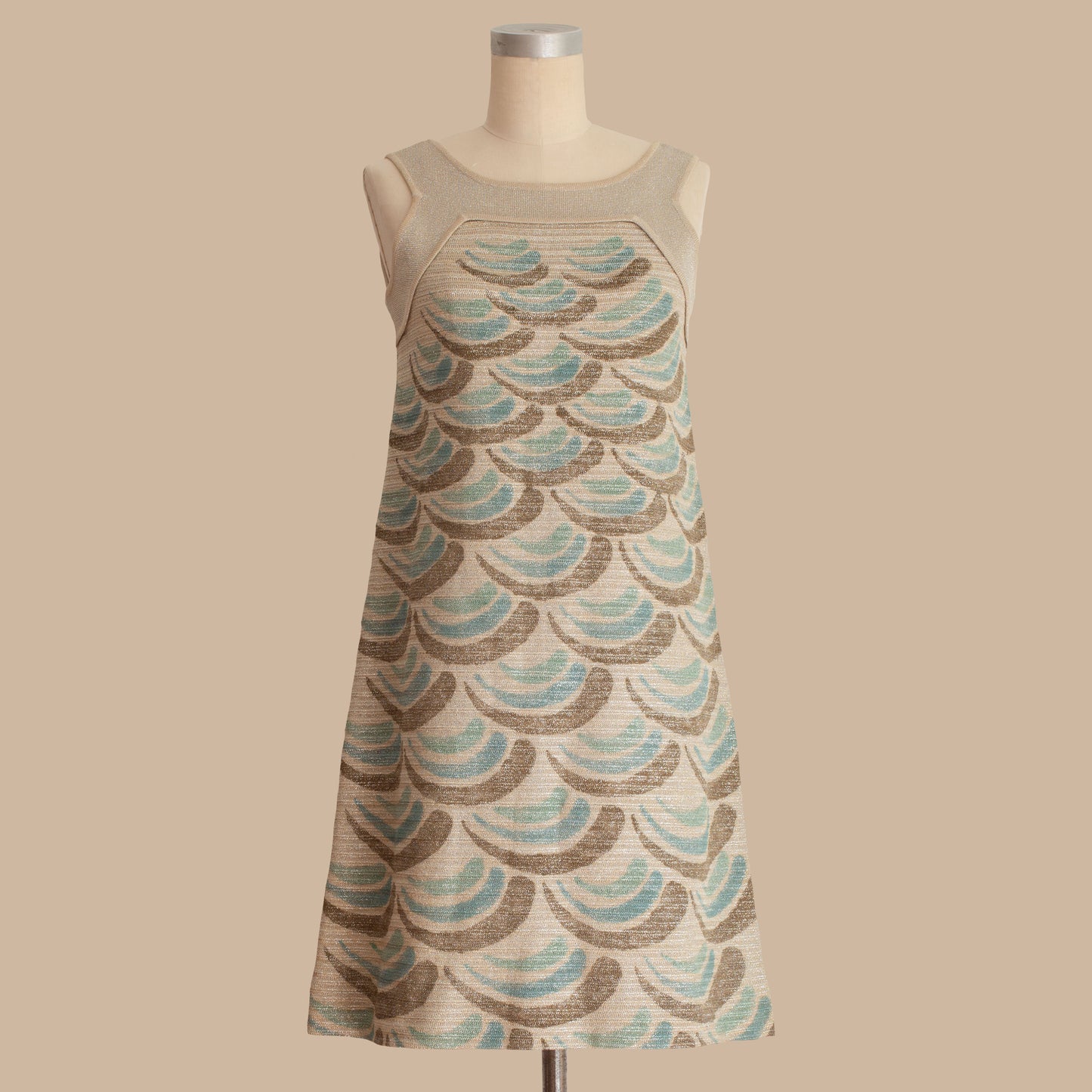 Vintage 1960s Cotton + Lamé Metallic Shift Dress