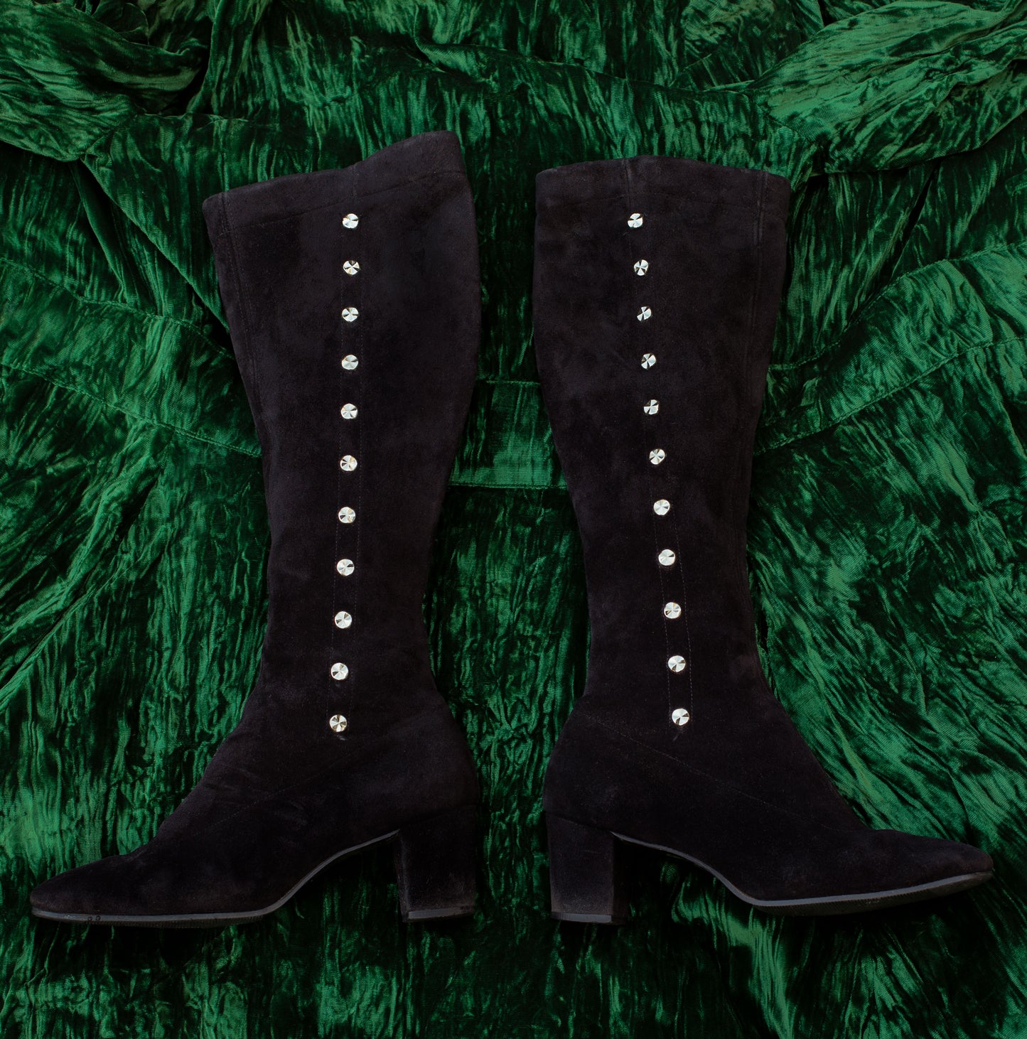 Vintage 1960s Studded Black Suede Gogo Boots