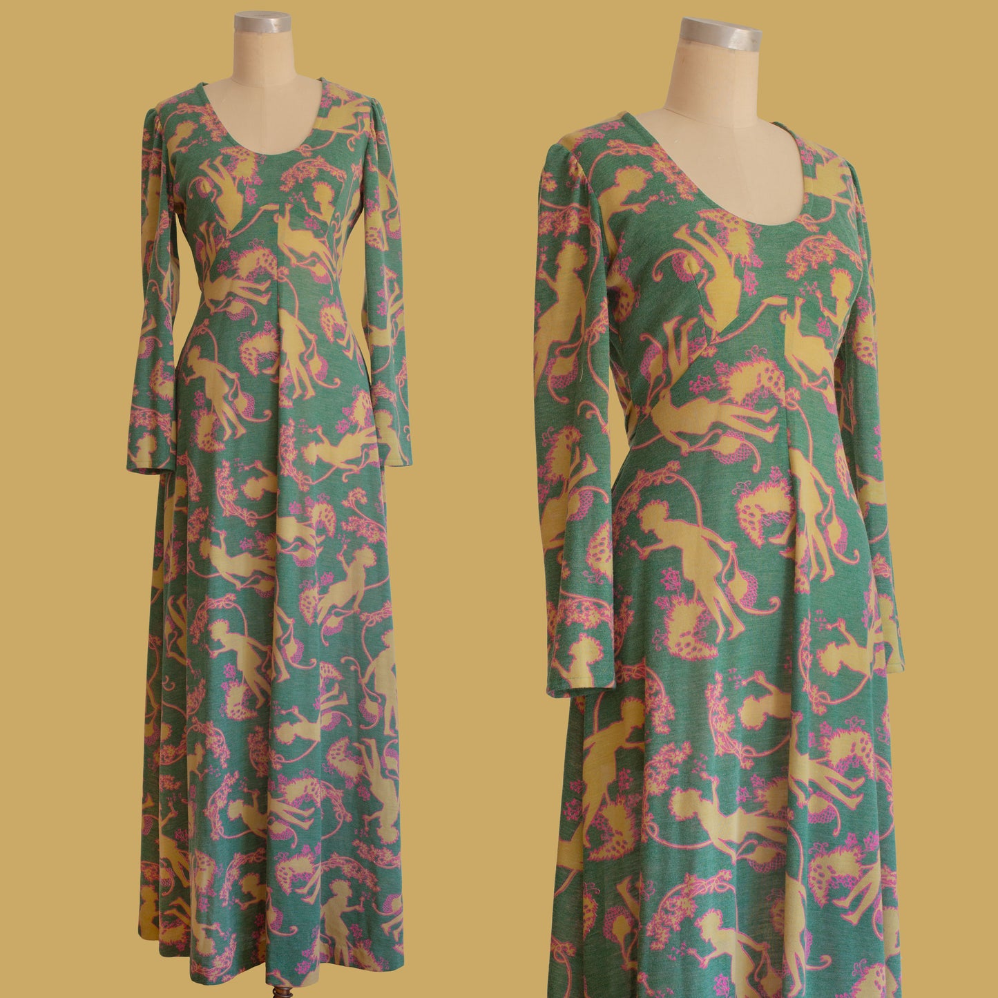 Vintage 1970s Pixie Fairy Print Knit Dress