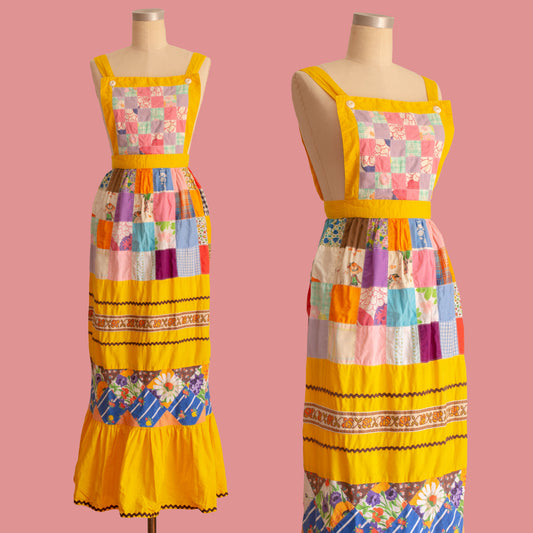 Vintage 1970s Patchwork Cotton Overall Dress