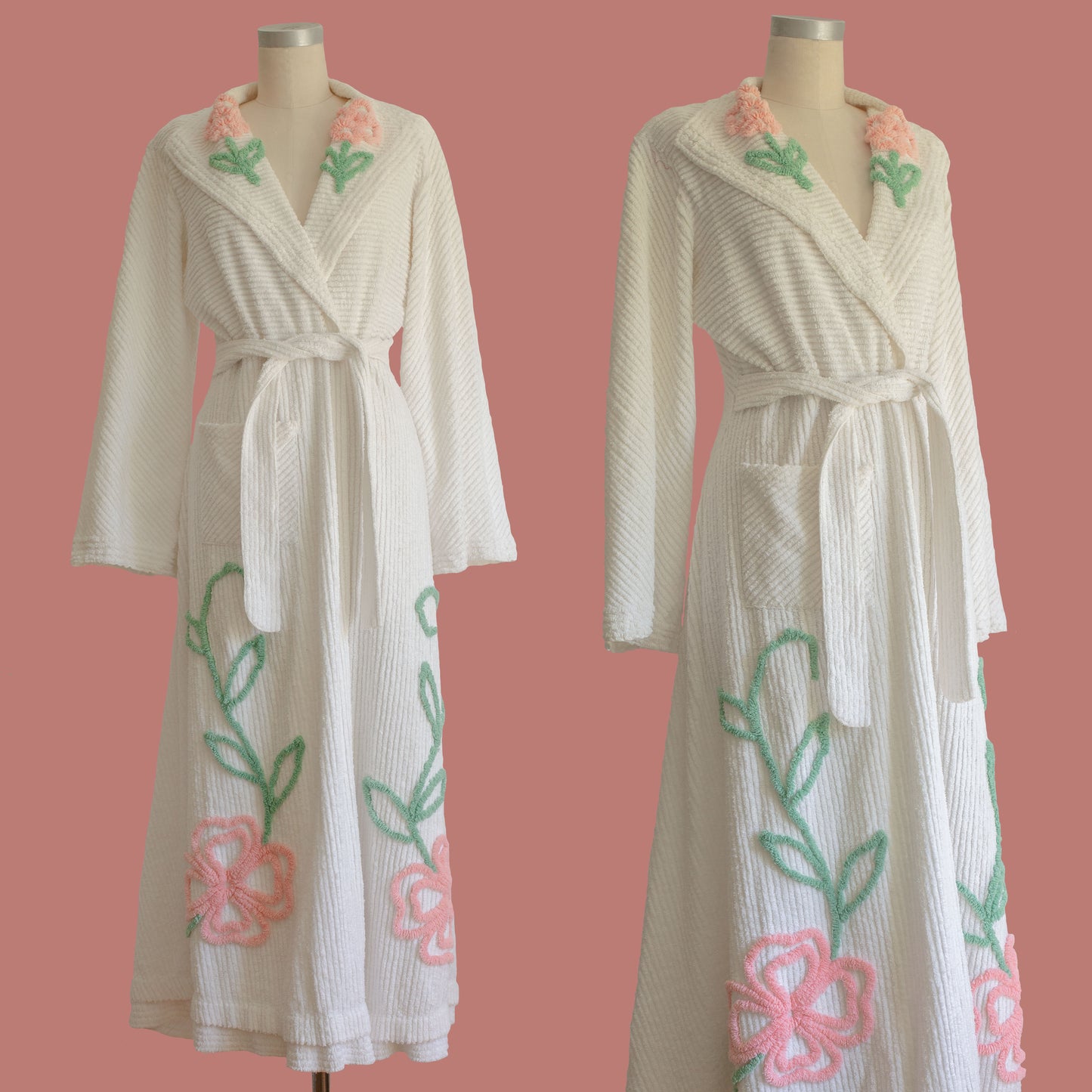 Vintage 1940s Floral Chenille Robe