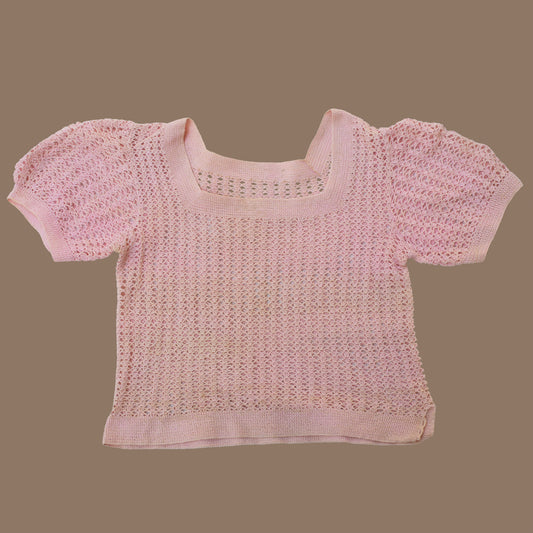 Vintage 1930s Hand Knit Pink Cropped Sweater