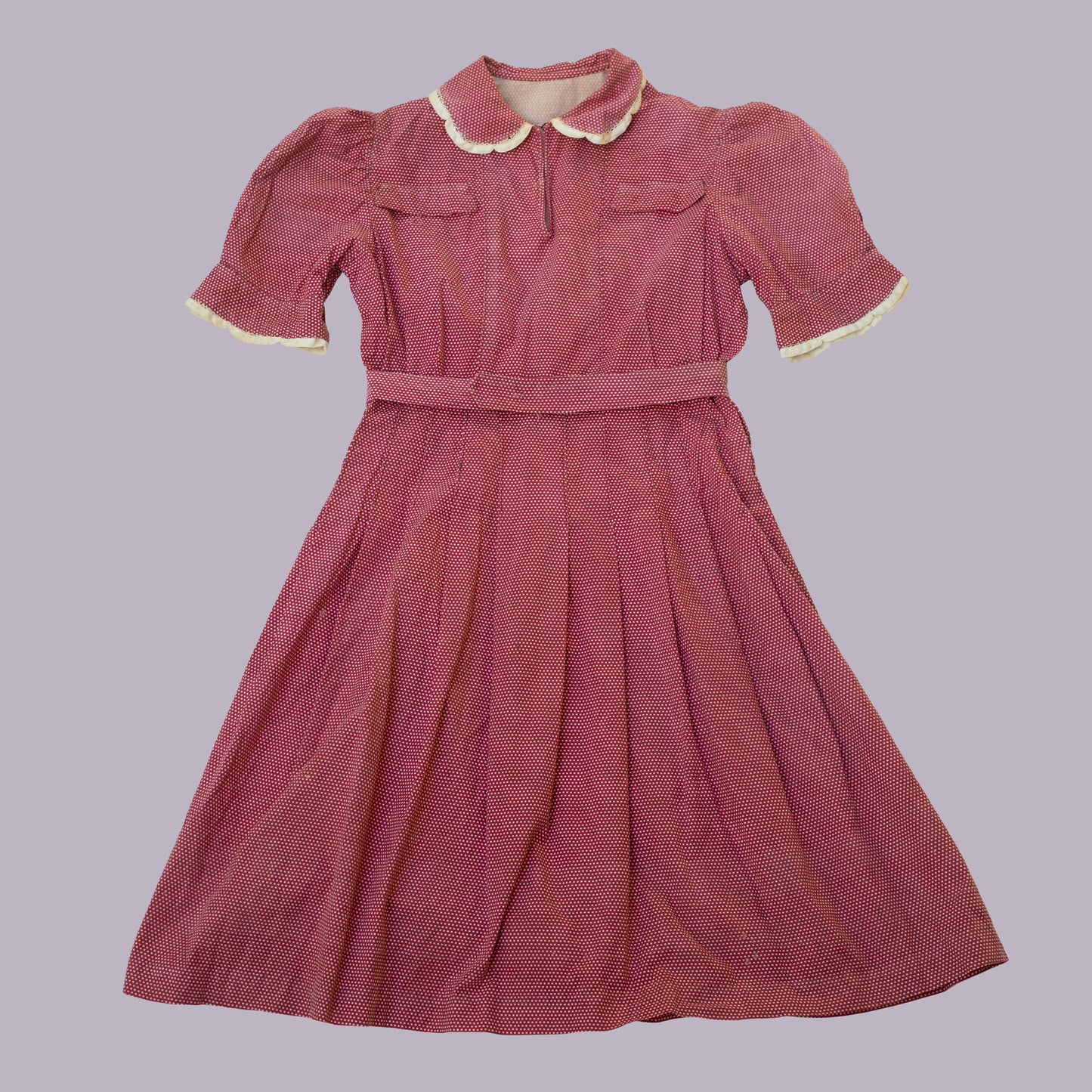 Vintage 1930s Red Cotton Polka Dot Mini Dress