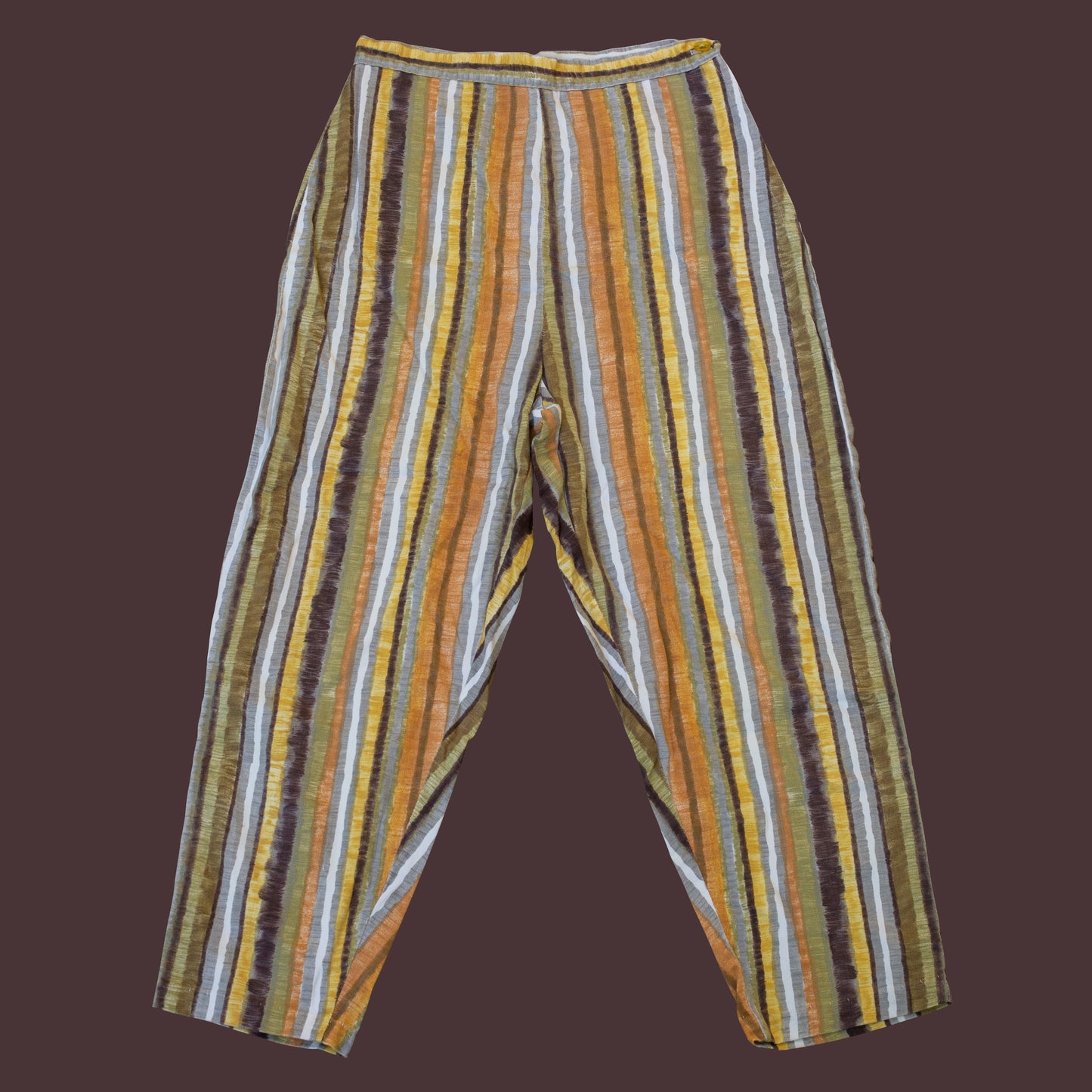Vintage 1950s Striped Cotton Side Zip Cigarette Pants 26" Waist