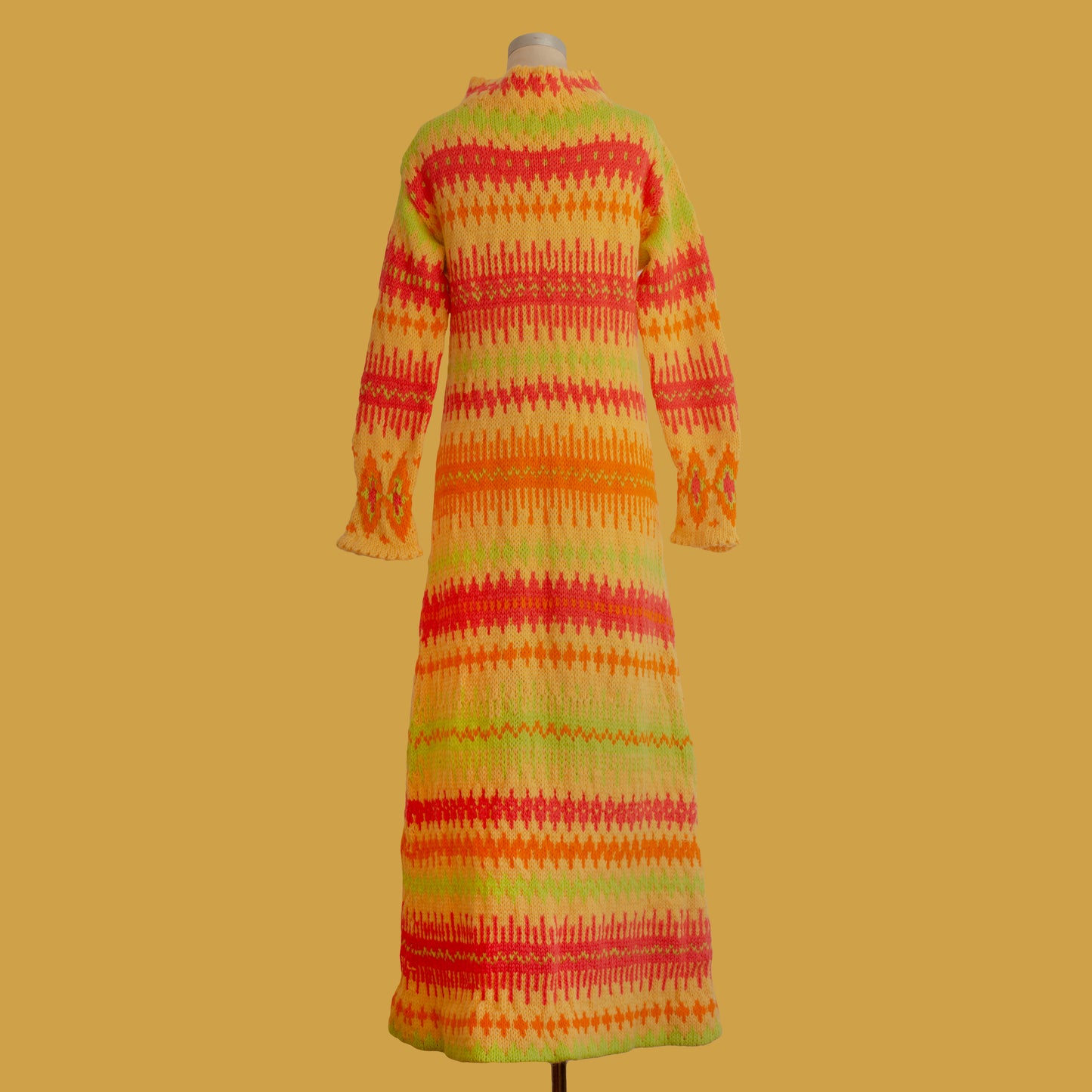 Vintage 1970s Hand Knit Wool Sweater Maxi Dress