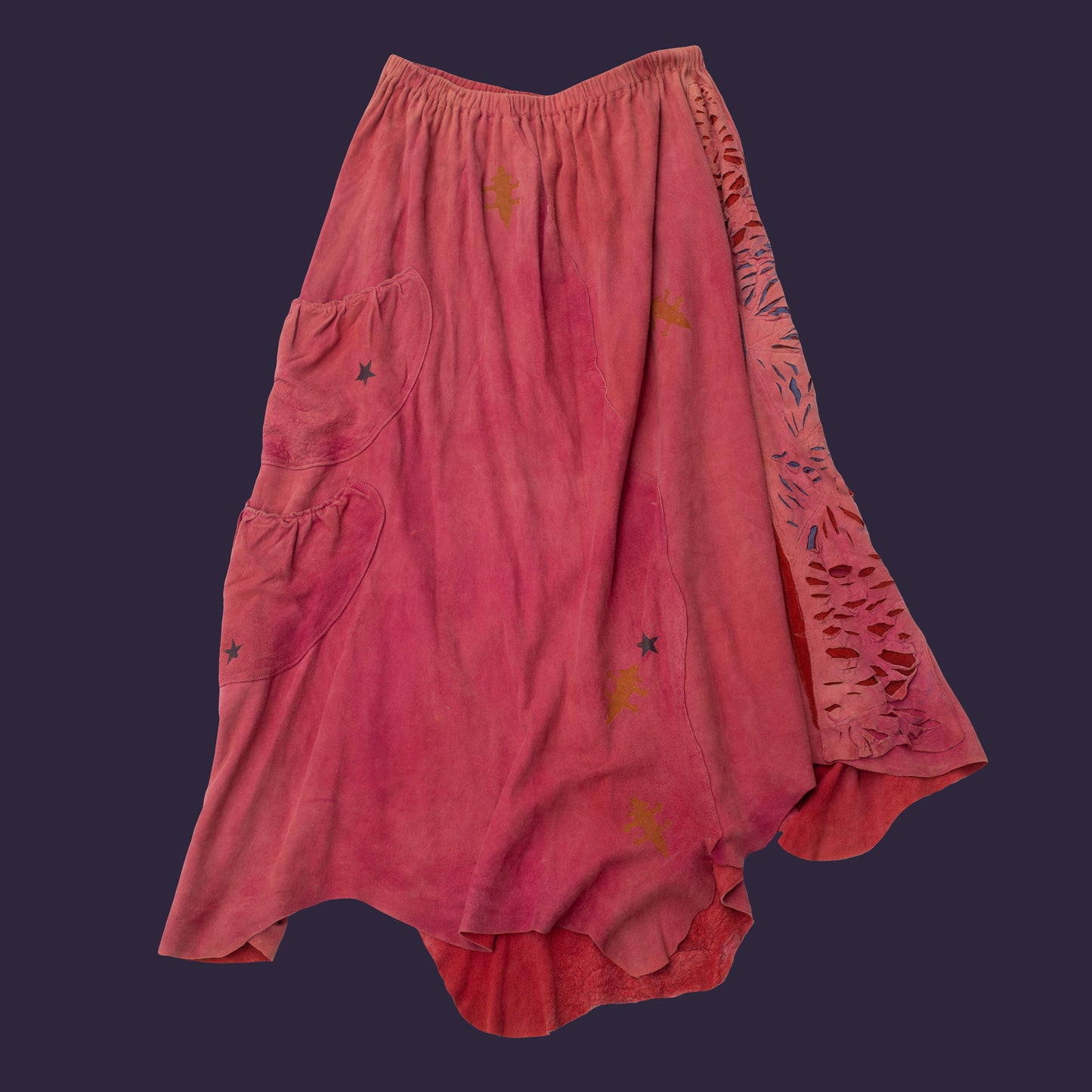 Vintage 1960s Pink Suede Folk Art Hippie Skirt