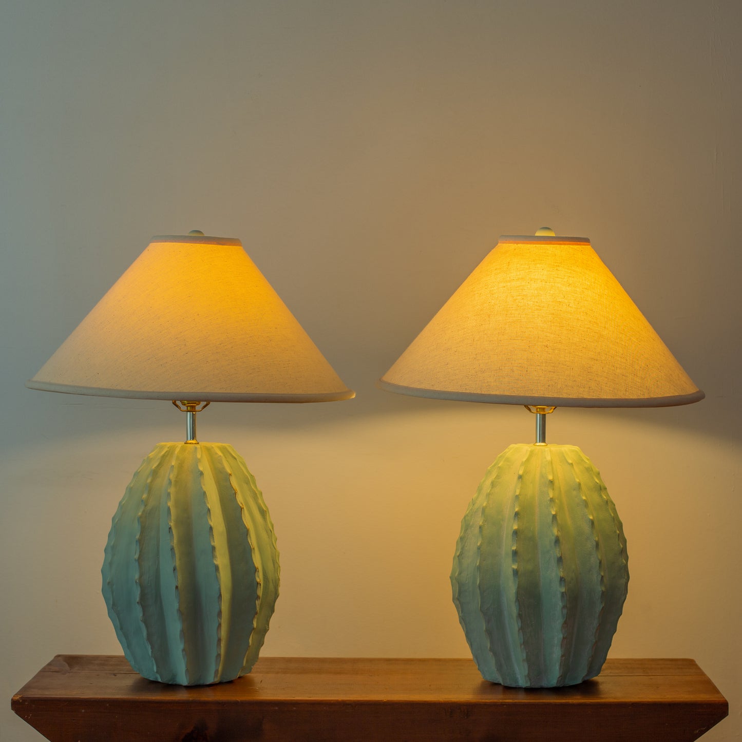 Vintage 1980s Cactus Plaster Lamp Set by Alsy