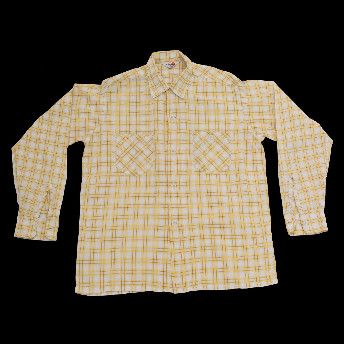Vintage 1940s Yellow + Red Plaid Cotton Loop Collar Shirt