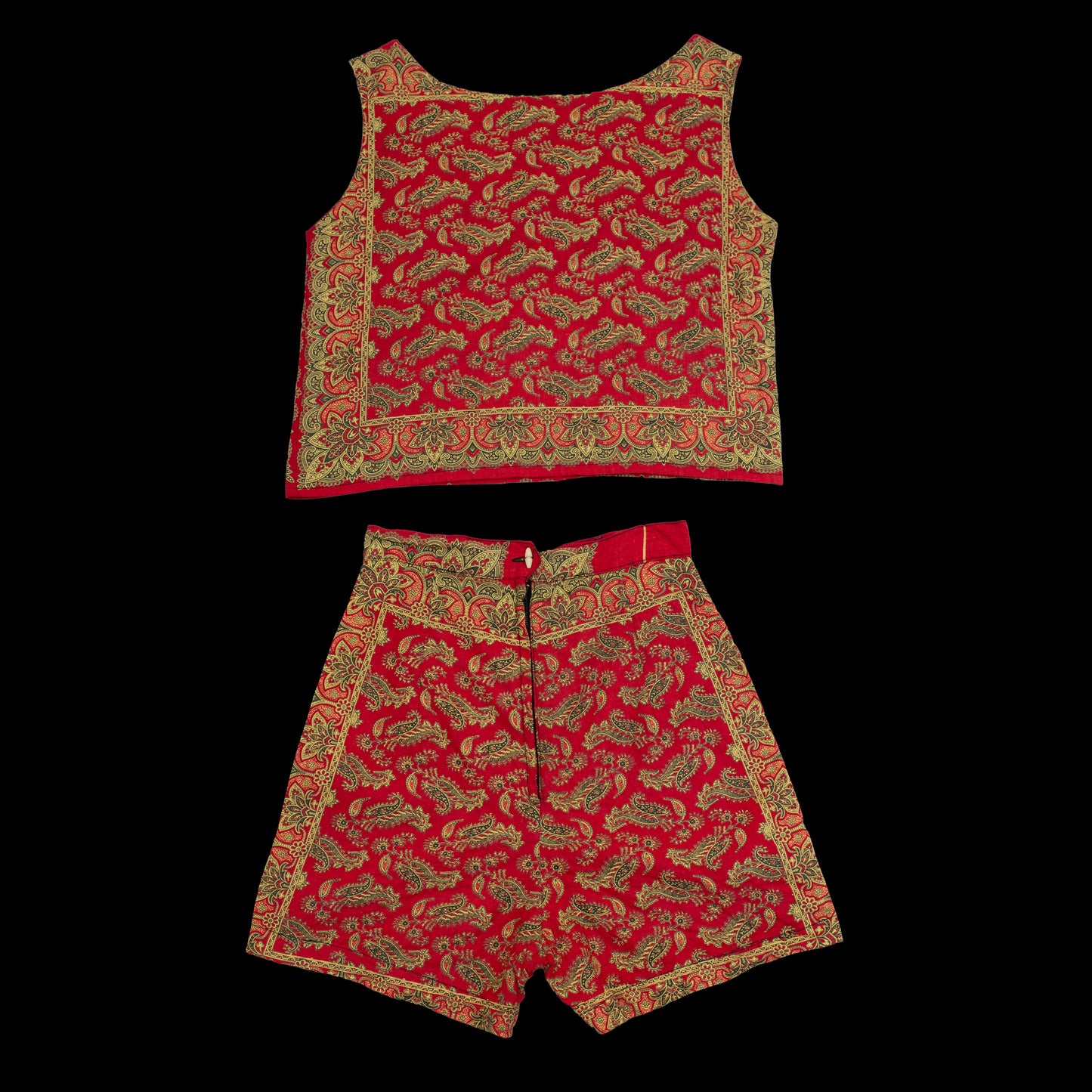Vintage 1940s Red + Yellow Paisley Cotton Top + Shorts Set