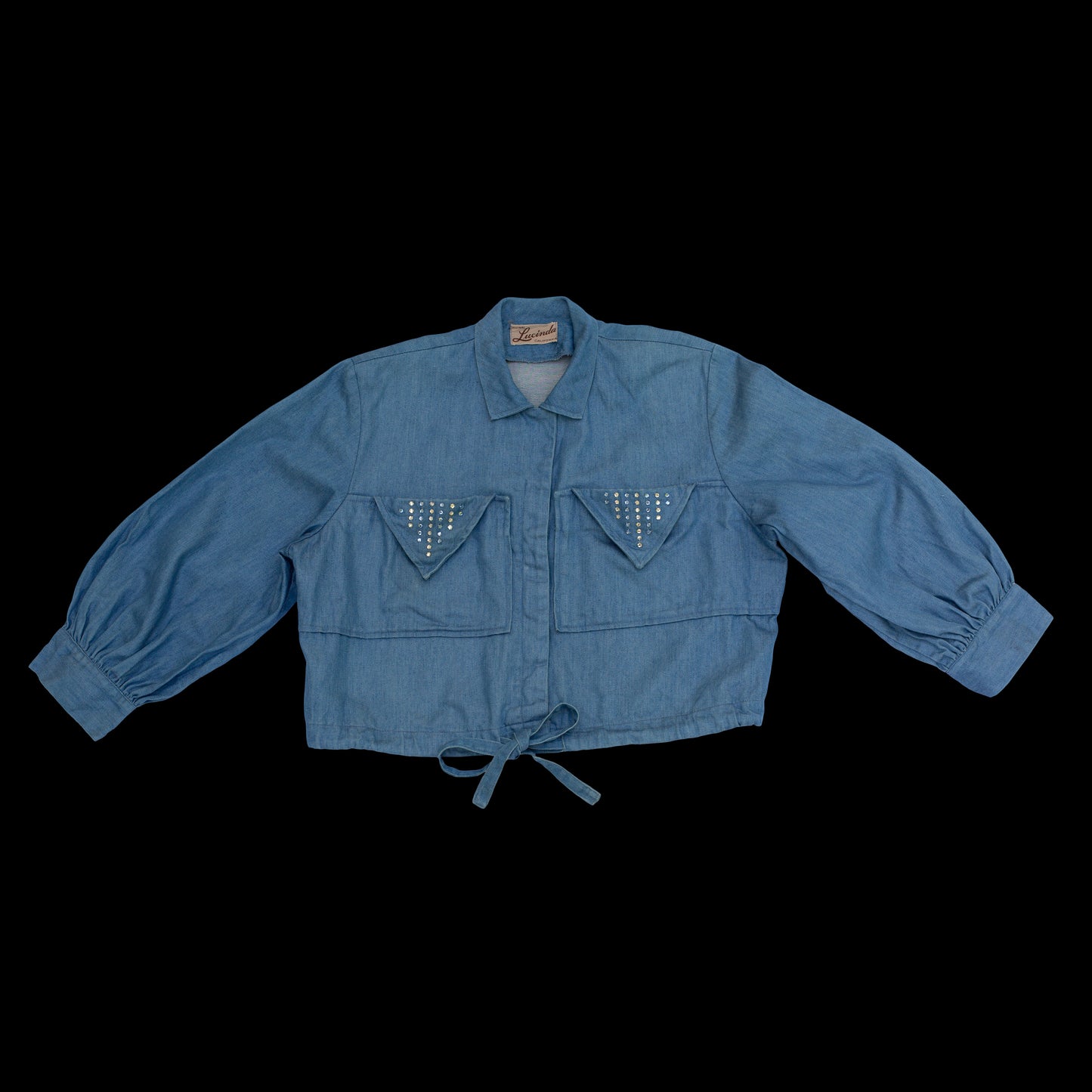 Vintage 1940s Chambray Denim Jacket + Shorts Set Rhinestone Studded