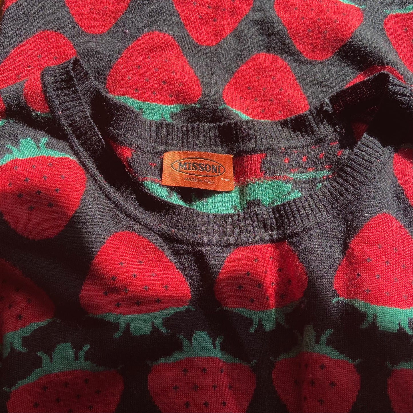 Vintage 1980s Missoni Strawberry Intarsia Knit Mini Dress