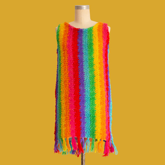 Vintage 1960s Rainbow Knit Mini Dress