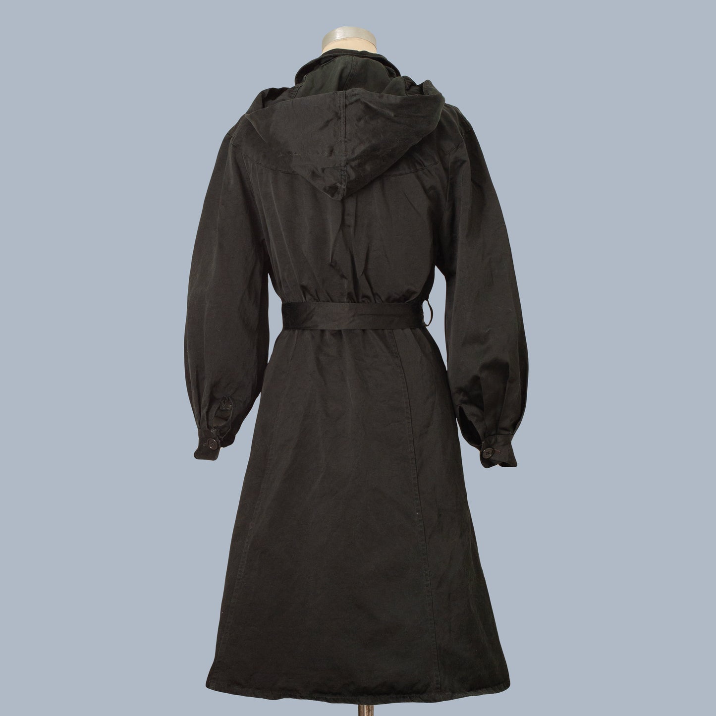 Vintage 1930s 1940s Black Hooded Trench Rain Coat