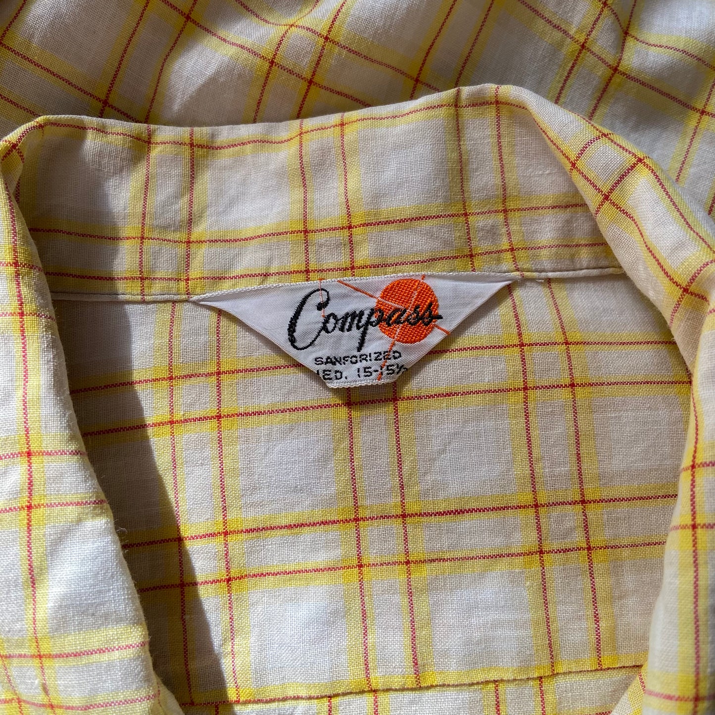 Vintage 1940s Yellow + Red Plaid Cotton Loop Collar Shirt