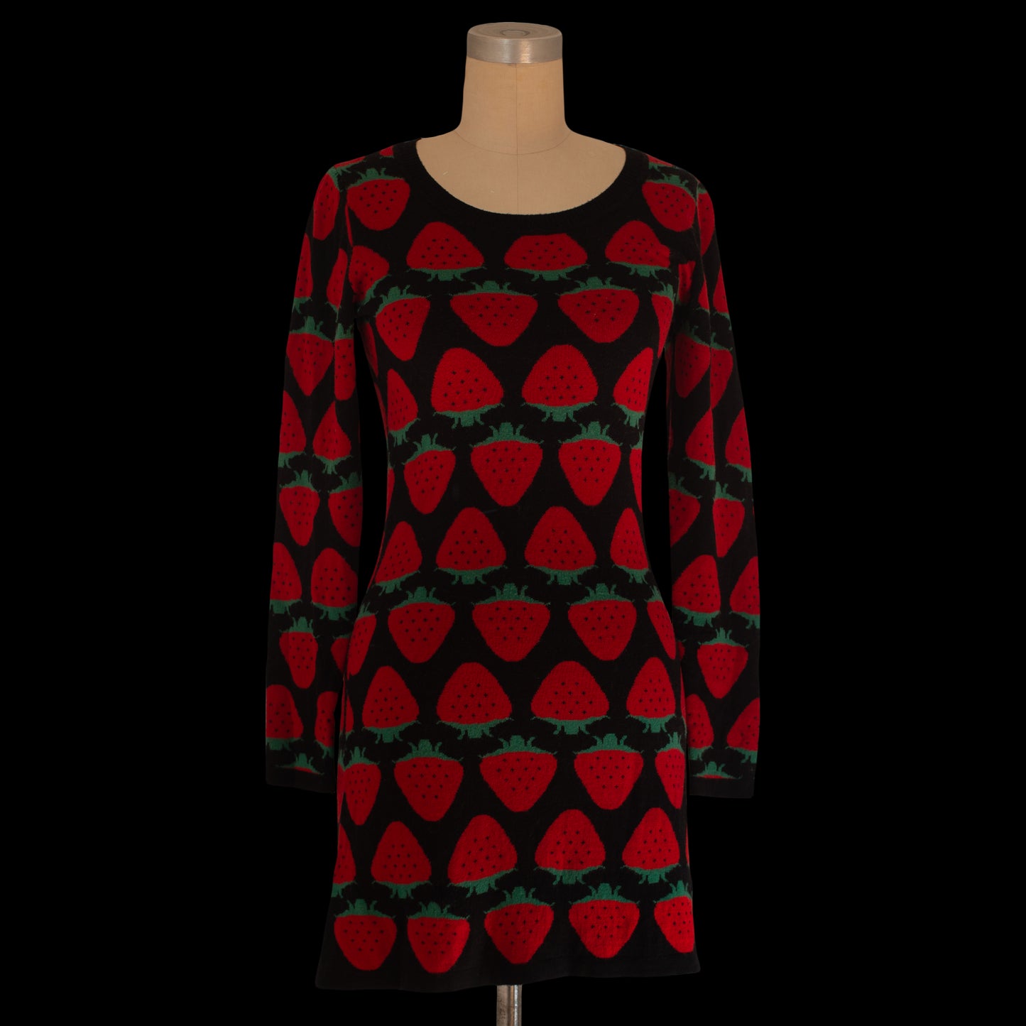 Vintage 1980s Missoni Strawberry Intarsia Knit Mini Dress