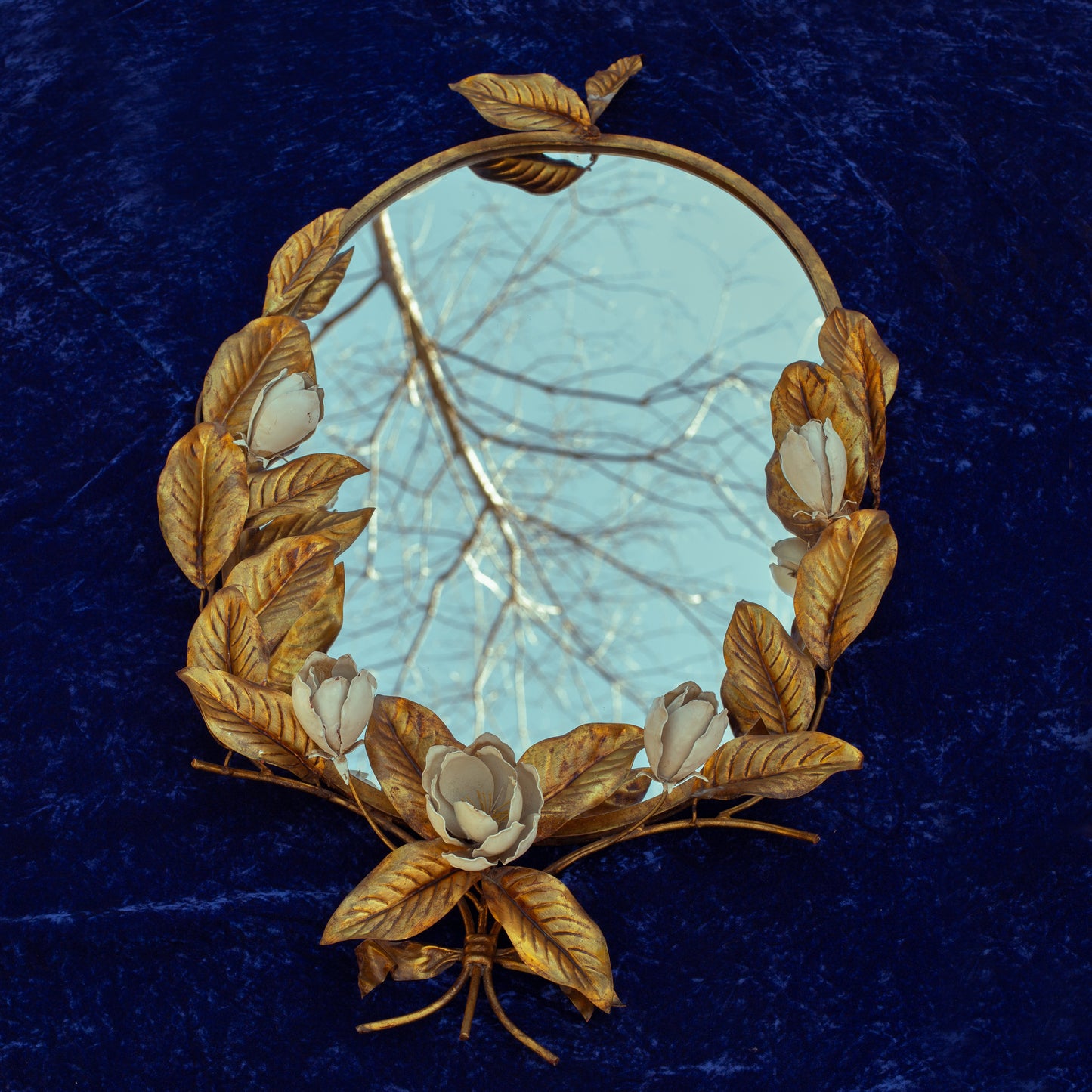 Vintage 1940s Italian Guilt + Tole Magnolia Mirror