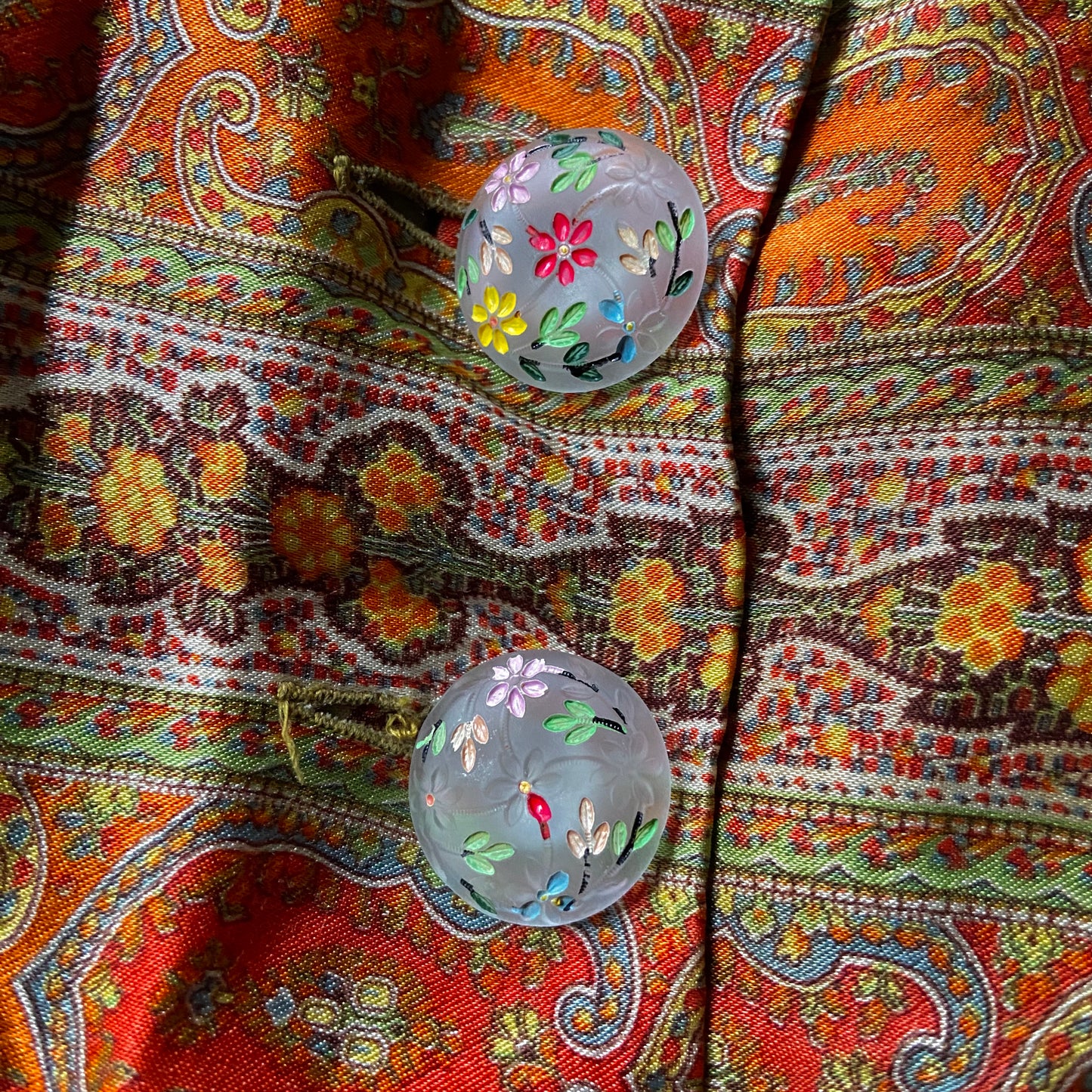 Vintage 1930s Paisley Blouse with Painted Glass Buttons