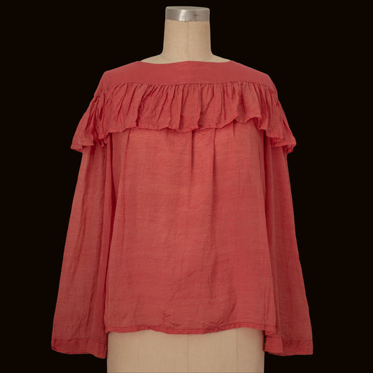 Vintage 1970s Lanvin Red Silk Cotton Pierrot Blouse